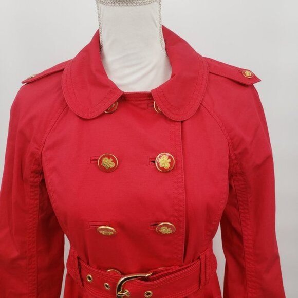 JUICY COUTURE Red Double Breasted Skirted Trench Coat Small - Picture 3 of 13
